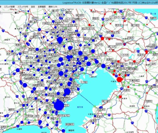 全国貨物自動車営業キロ程図、デジタル道路地図から距離運賃運賃を計算